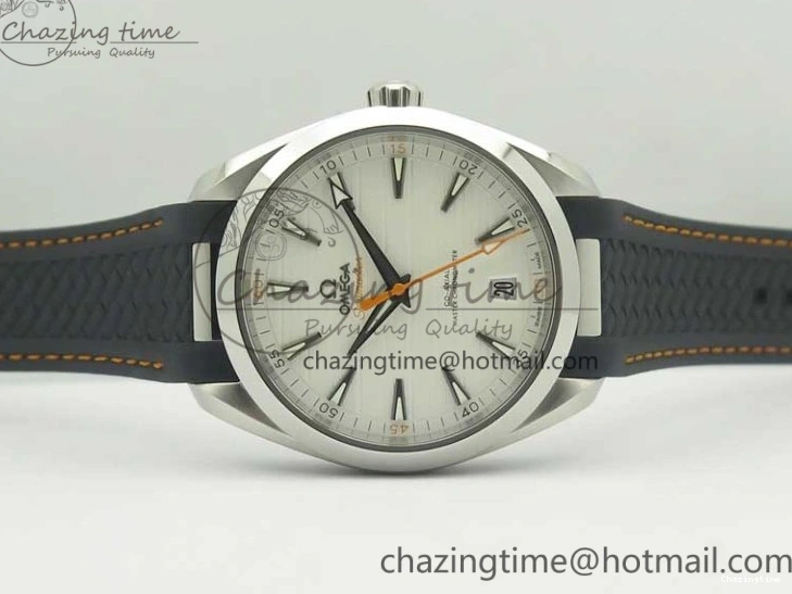 0411 SmoothTexture Aqua Terra 150M Master Chronometers VSF 1:1 Best Edition White Dial Orange Hand on Black Rubber Strap A8900 Super Clone 8011